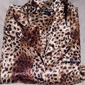 Alexandra Bartlett Leopard Satin Pajama Top